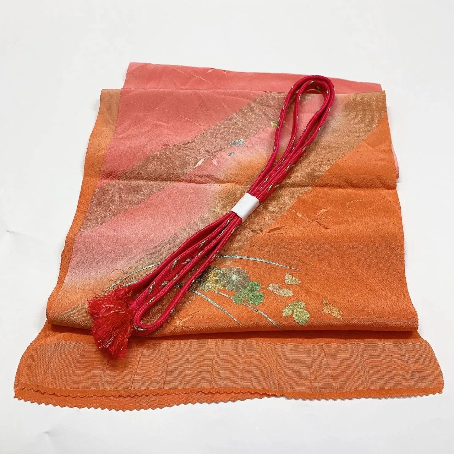 5962# Japanese Kimono Accessory Vintage Obiage and Obijime 2-piece Set Silk