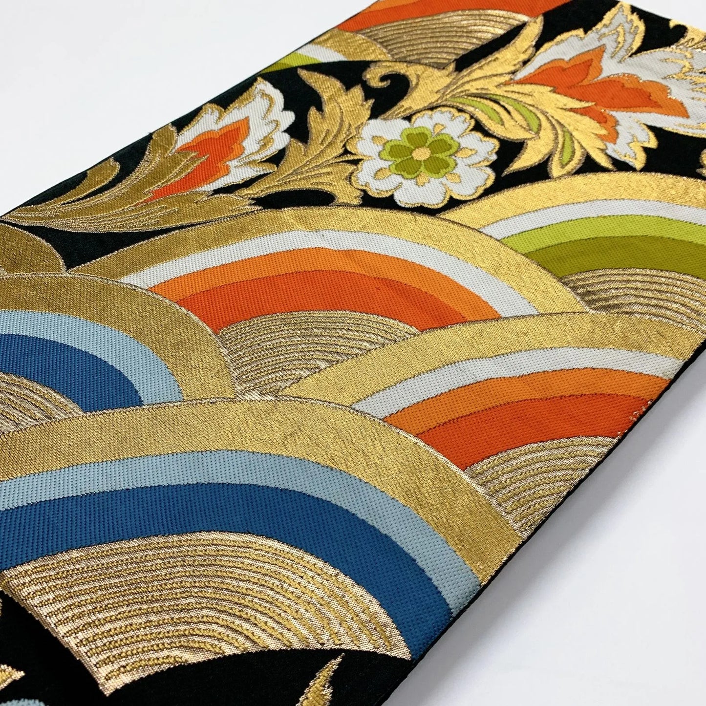 5984# Japanese Vintage Fukuro Obi Belt Kimono Fabric Silk Traditional Embroidery　