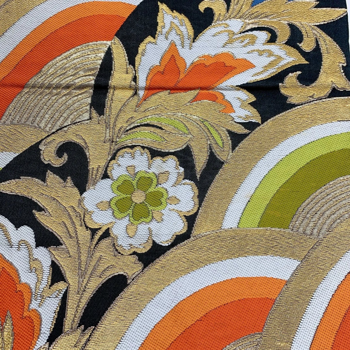 5984# Japanese Vintage Fukuro Obi Belt Kimono Fabric Silk Traditional Embroidery　