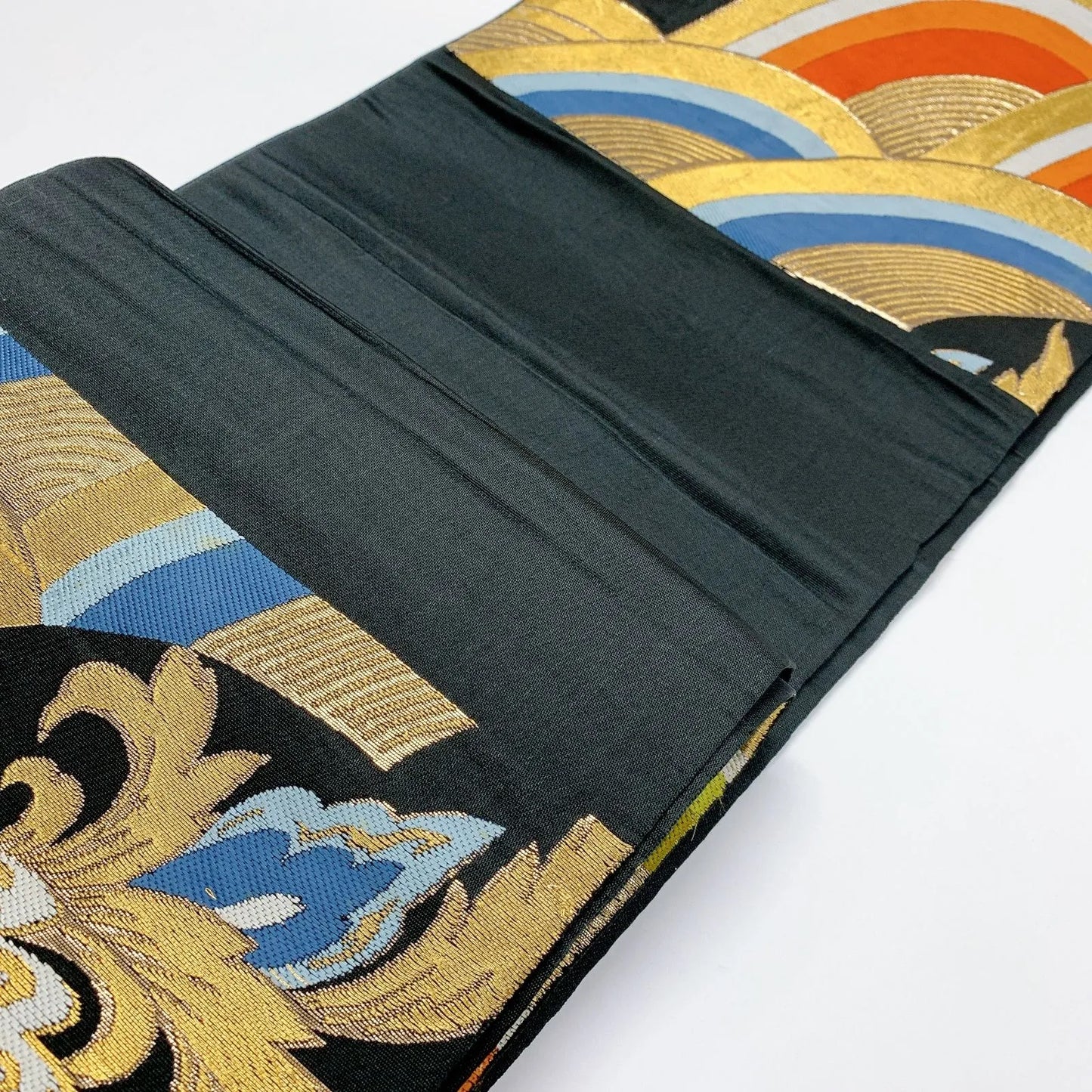 5984# Japanese Vintage Fukuro Obi Belt Kimono Fabric Silk Traditional Embroidery　