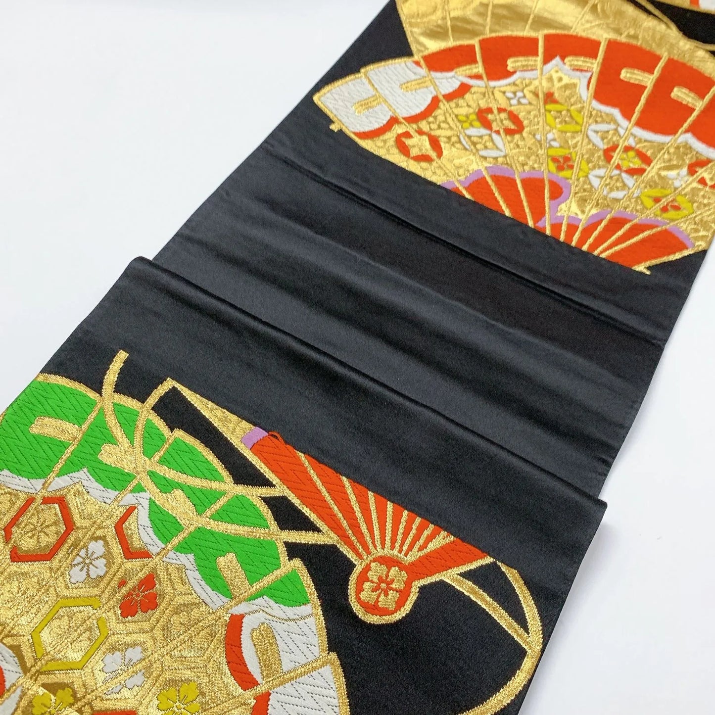 5990# Japanese Vintage Fukuro Obi Belt Kimono Fabric Silk Traditional Black