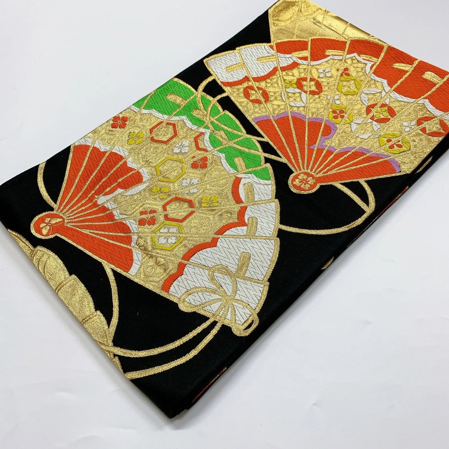 5990# Japanese Vintage Fukuro Obi Belt Kimono Fabric Silk Traditional Black