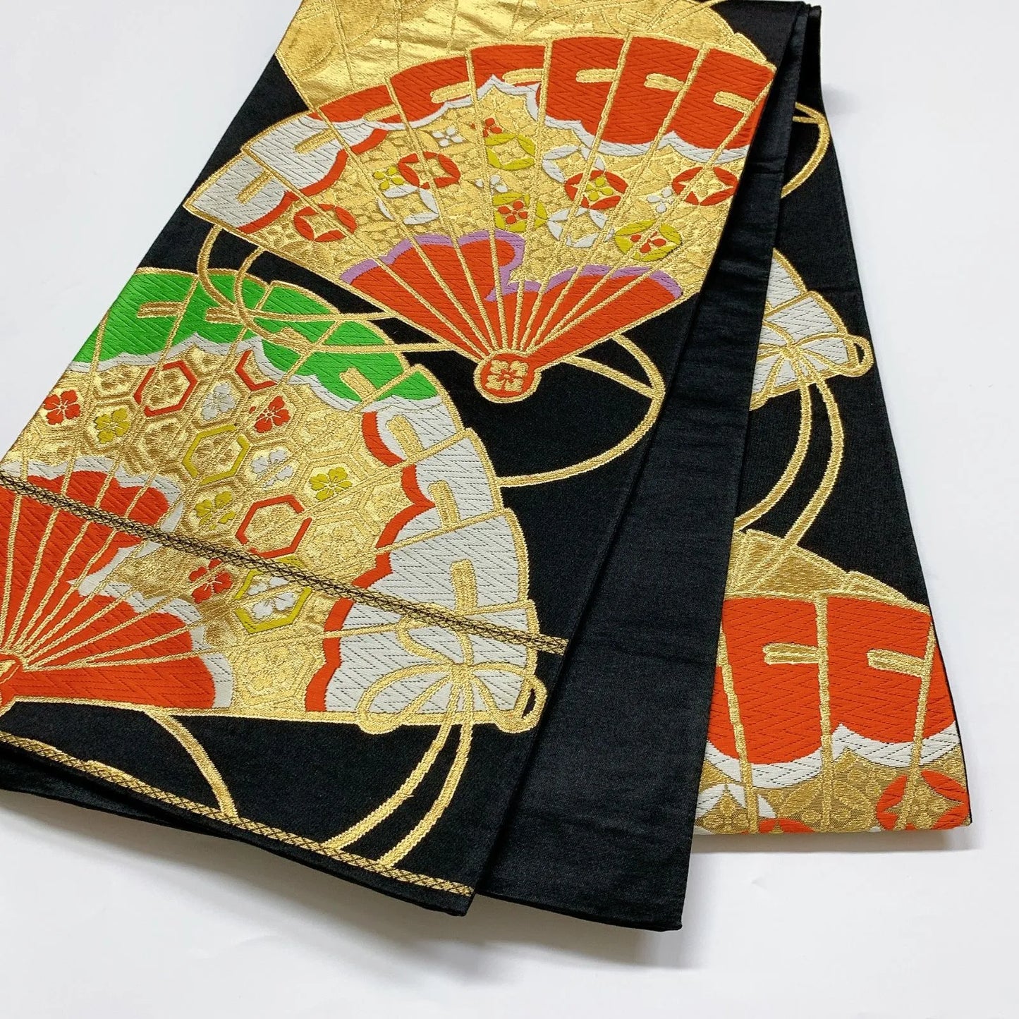 5990# Japanese Vintage Fukuro Obi Belt Kimono Fabric Silk Traditional Black