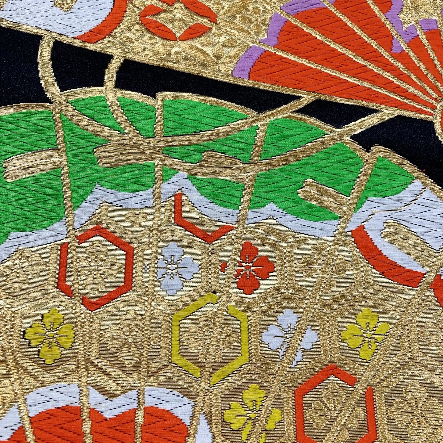 5990# Japanese Vintage Fukuro Obi Belt Kimono Fabric Silk Traditional Black