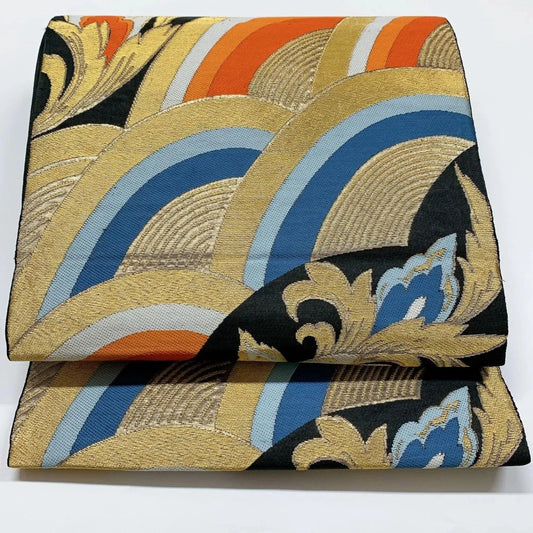 5984# Japanese Vintage Fukuro Obi Belt Kimono Fabric Silk Traditional Embroidery　