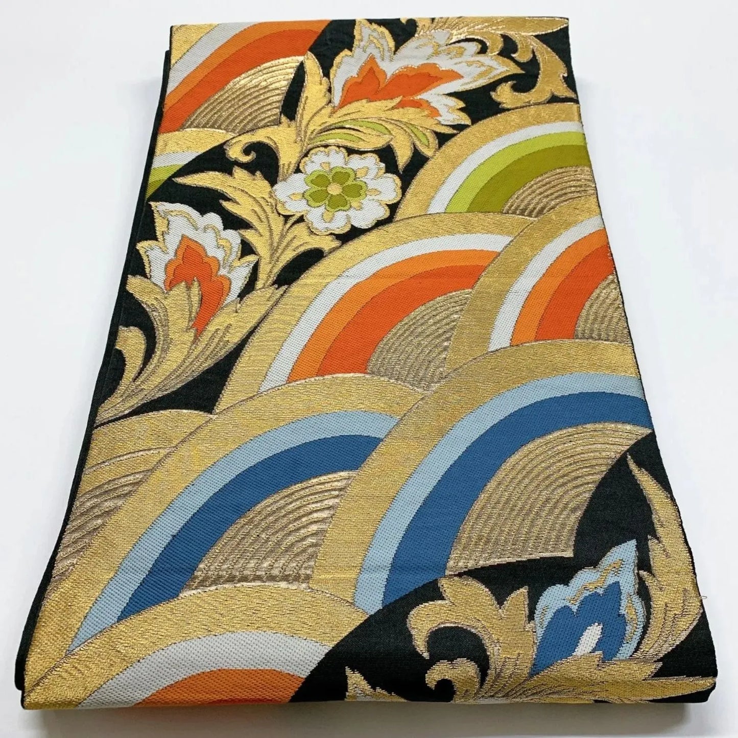 5984# Japanese Vintage Fukuro Obi Belt Kimono Fabric Silk Traditional Embroidery　