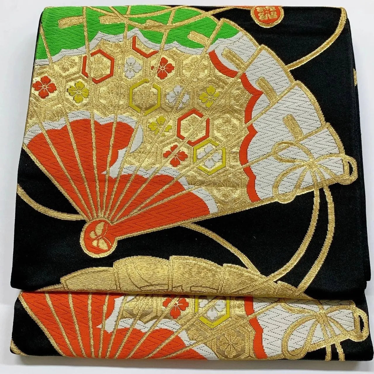 5990# Japanese Vintage Fukuro Obi Belt Kimono Fabric Silk Traditional Black