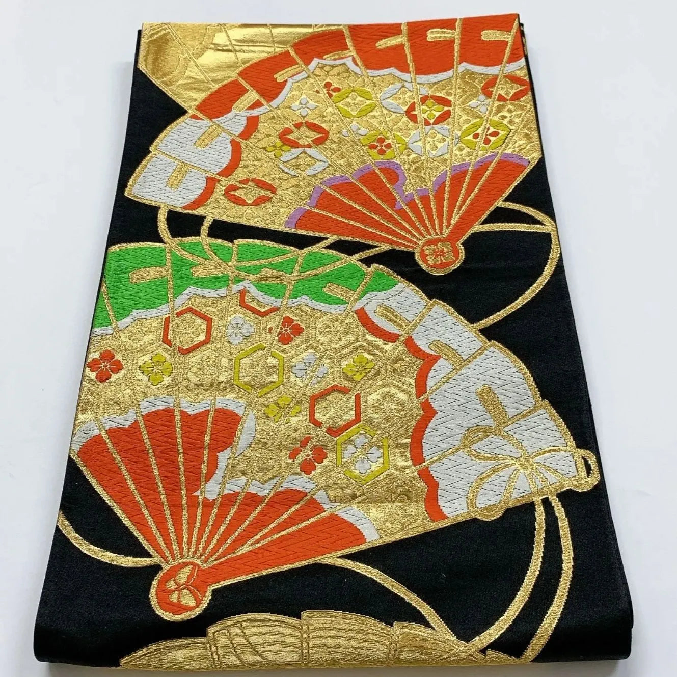 5990# Japanese Vintage Fukuro Obi Belt Kimono Fabric Silk Traditional Black