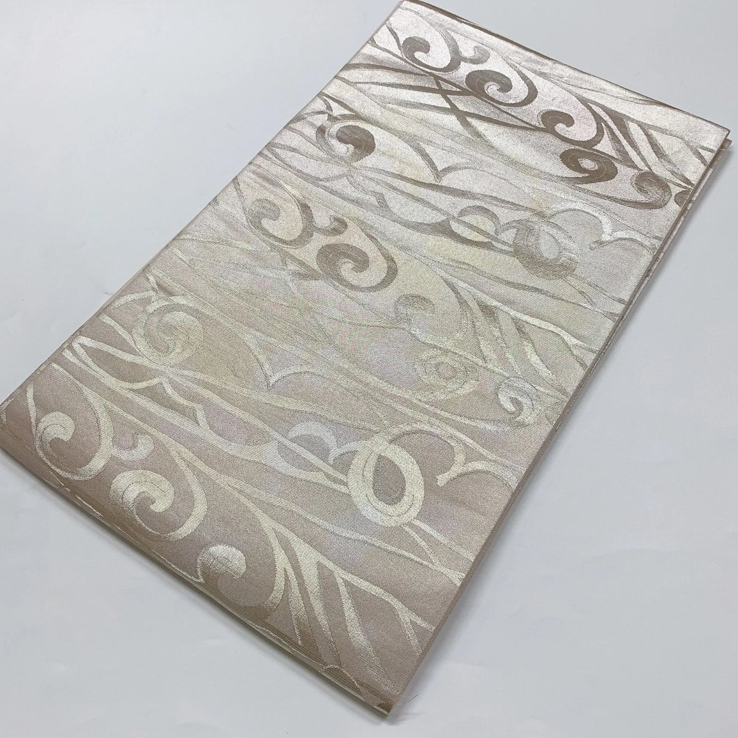 5992# Japanese Vintage Fukuro Obi Belt Kimono Fabric Silk Traditional Silver