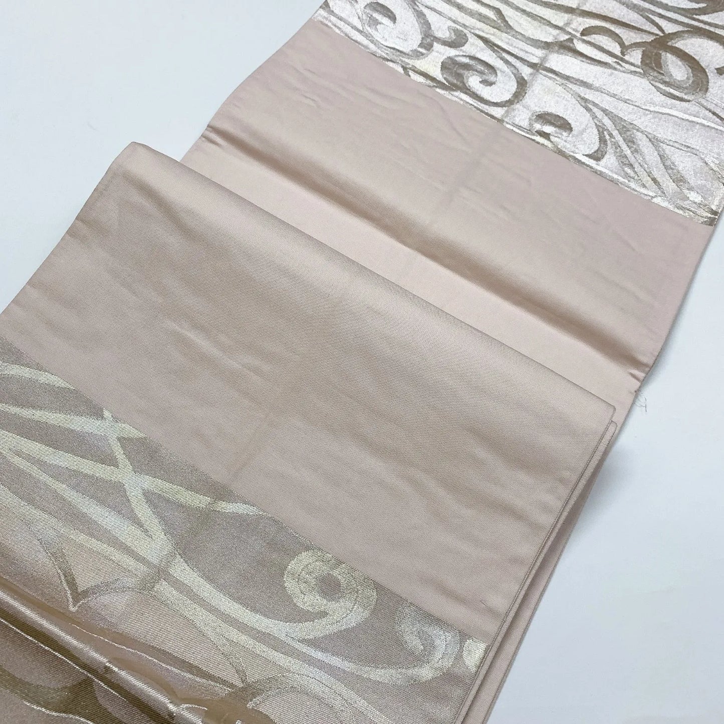 5992# Japanese Vintage Fukuro Obi Belt Kimono Fabric Silk Traditional Silver