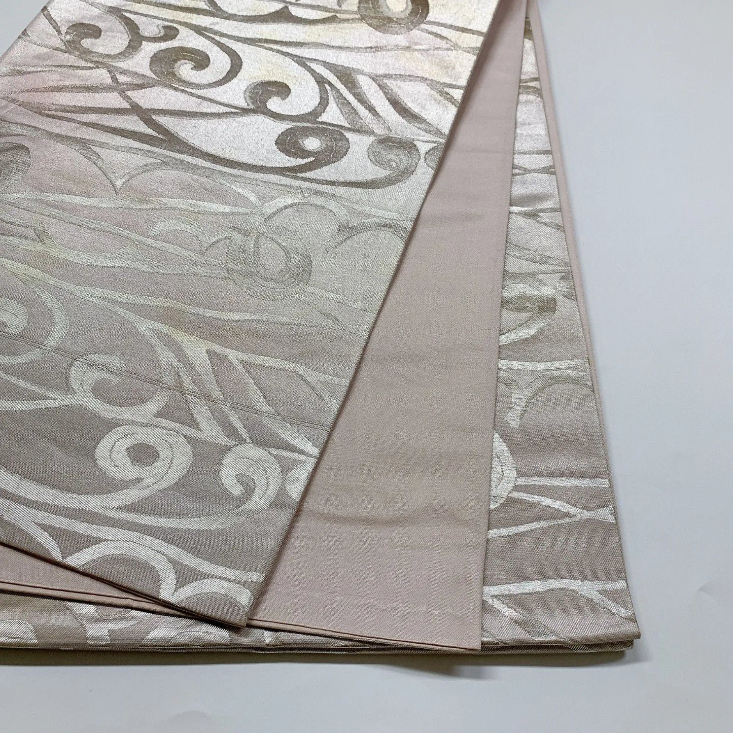 5992# Japanese Vintage Fukuro Obi Belt Kimono Fabric Silk Traditional Silver