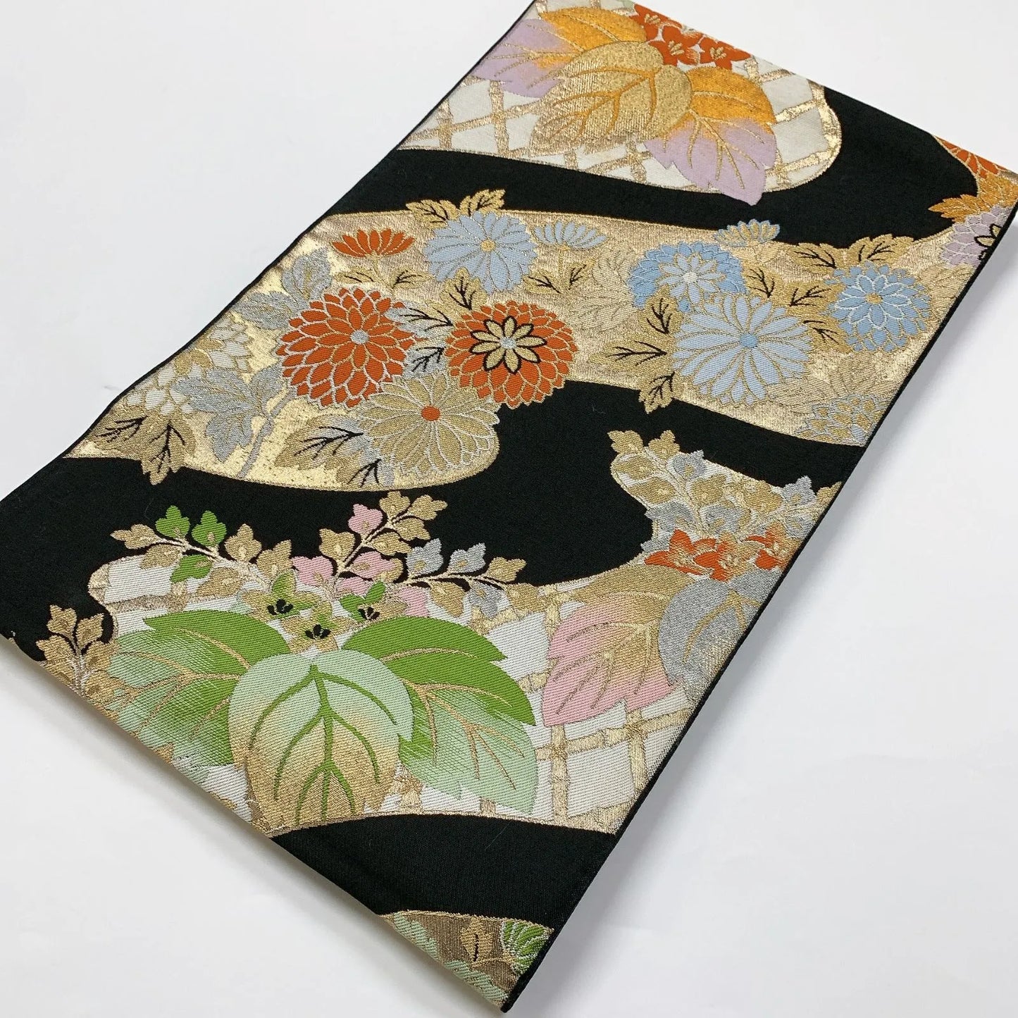 5994# Japanese Vintage Fukuro Obi Belt Kimono Fabric Silk Traditional Black