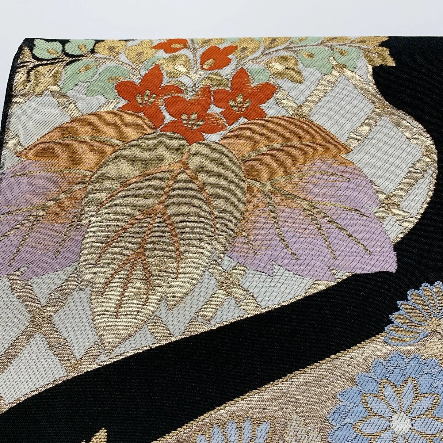 5994# Japanese Vintage Fukuro Obi Belt Kimono Fabric Silk Traditional Black