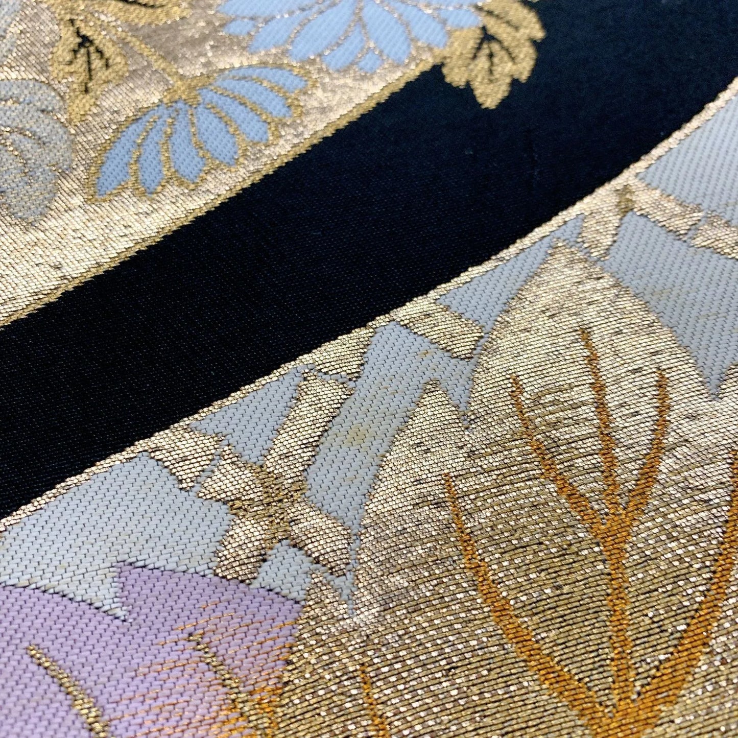 5994# Japanese Vintage Fukuro Obi Belt Kimono Fabric Silk Traditional Black