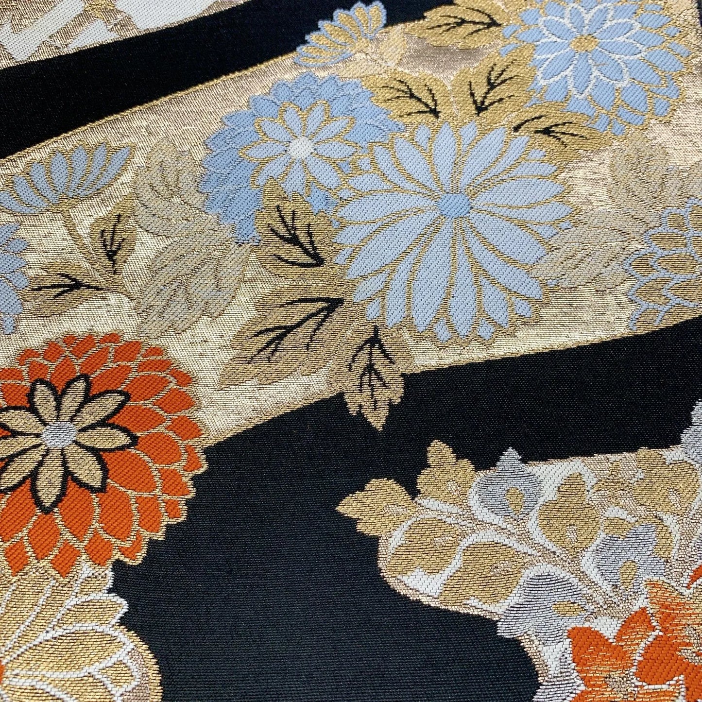 5994# Japanese Vintage Fukuro Obi Belt Kimono Fabric Silk Traditional Black