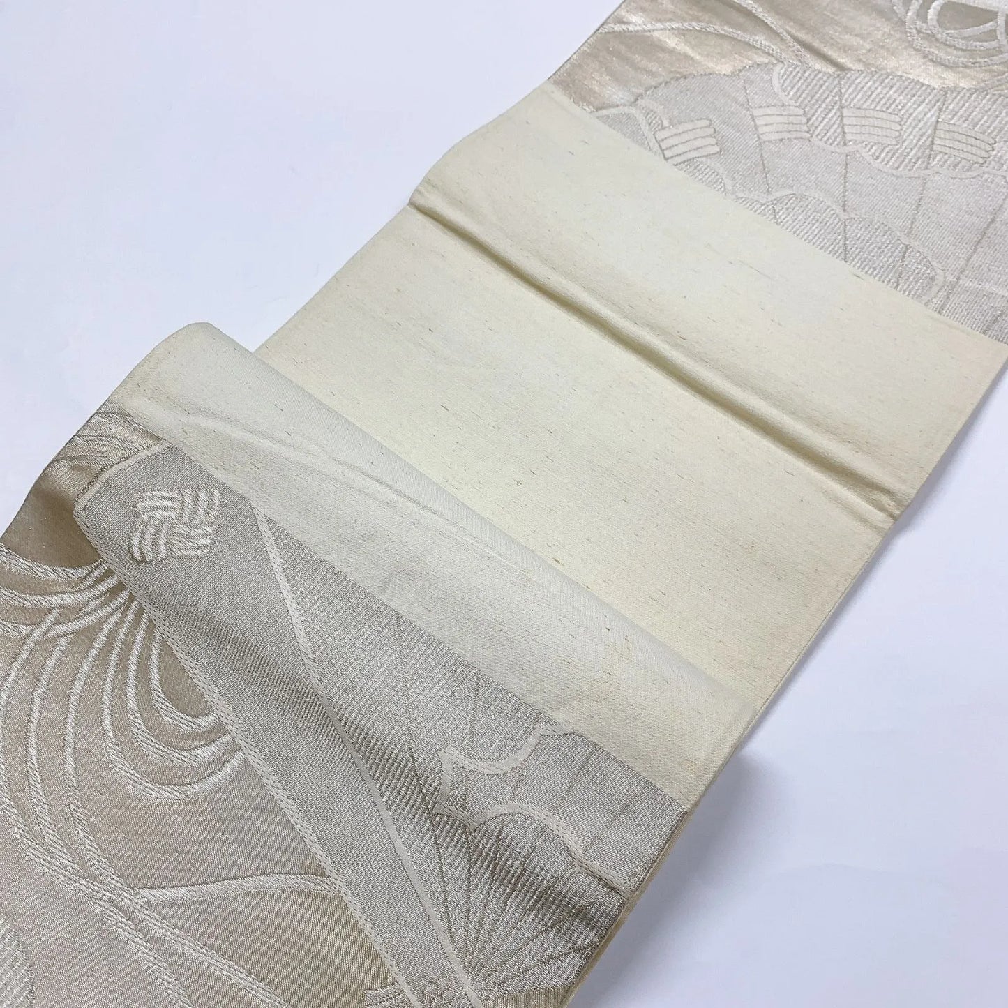 5995# Japanese Vintage Fukuro Obi Belt Kimono Fabric Silk Traditional Silver
