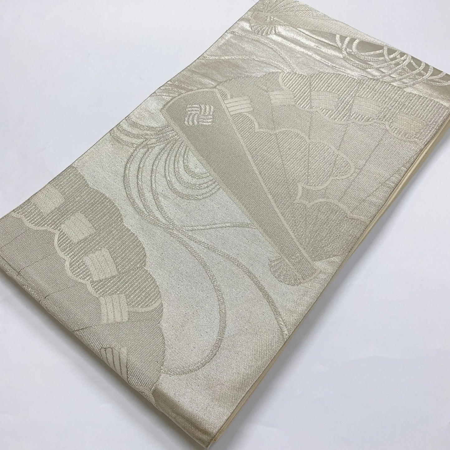 5995# Japanese Vintage Fukuro Obi Belt Kimono Fabric Silk Traditional Silver