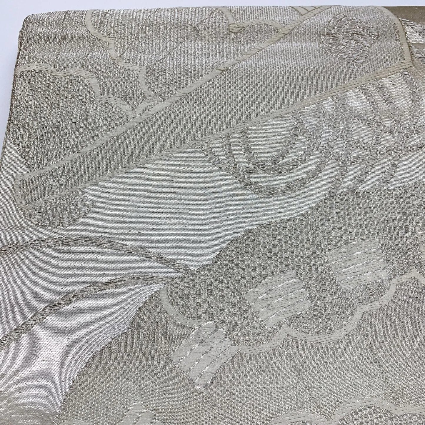 5995# Japanese Vintage Fukuro Obi Belt Kimono Fabric Silk Traditional Silver