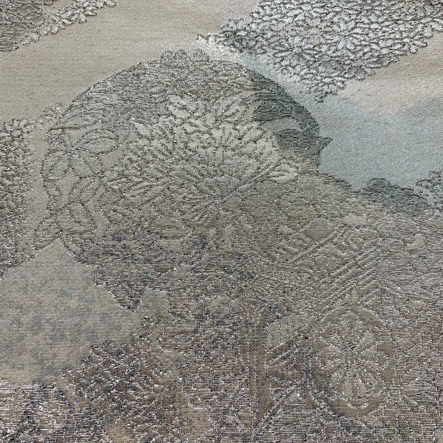 5997# Japanese Vintage Fukuro Obi Belt Kimono Fabric Silk Traditional Silver