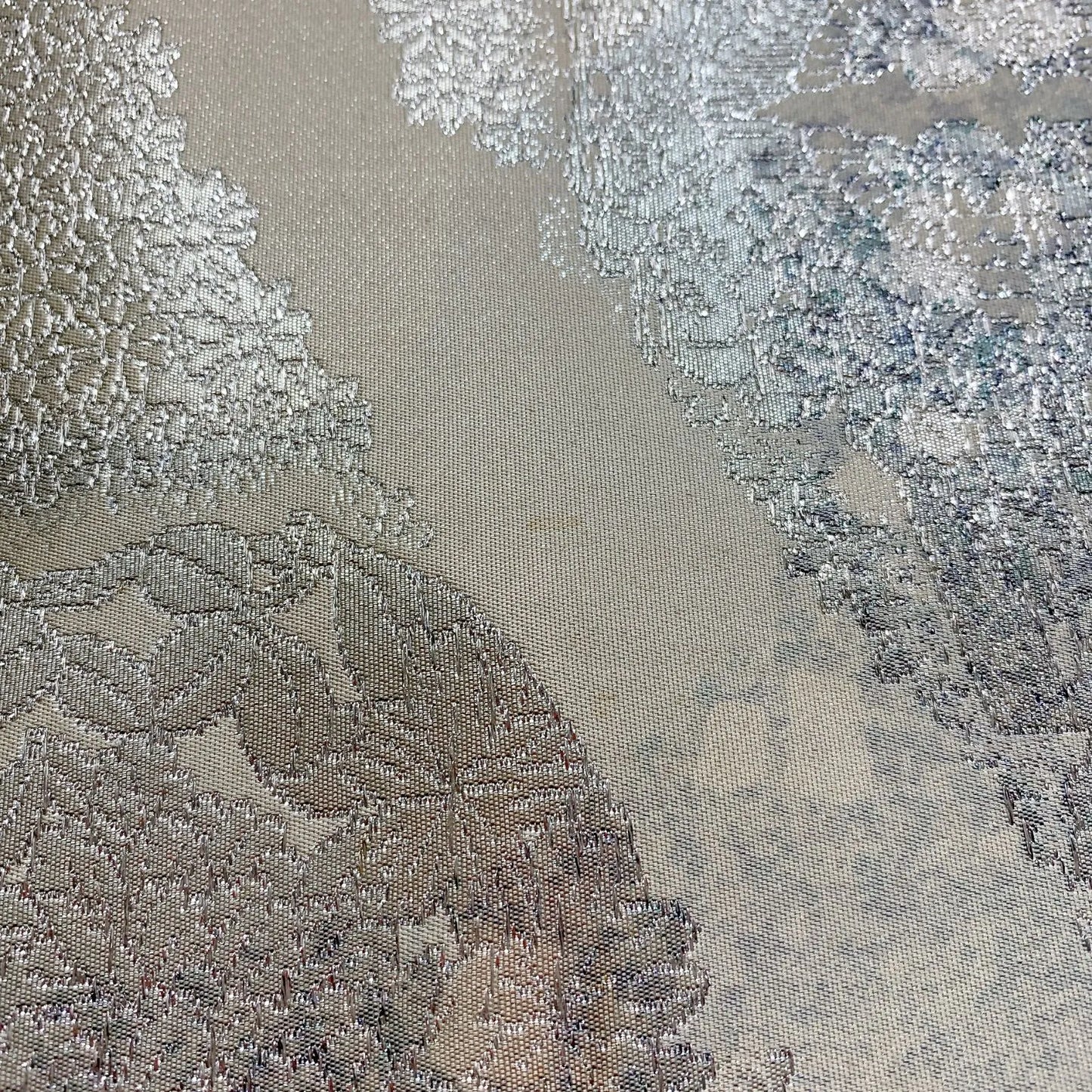 5997# Japanese Vintage Fukuro Obi Belt Kimono Fabric Silk Traditional Silver