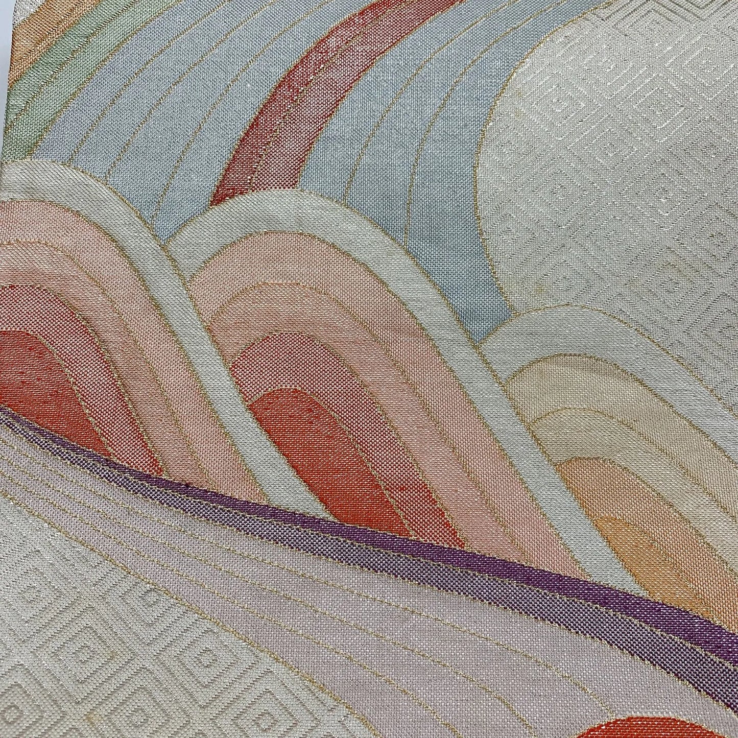 6006# Japanese Vintage Fukuro Obi Belt Kimono Fabric Silk Traditional Silver