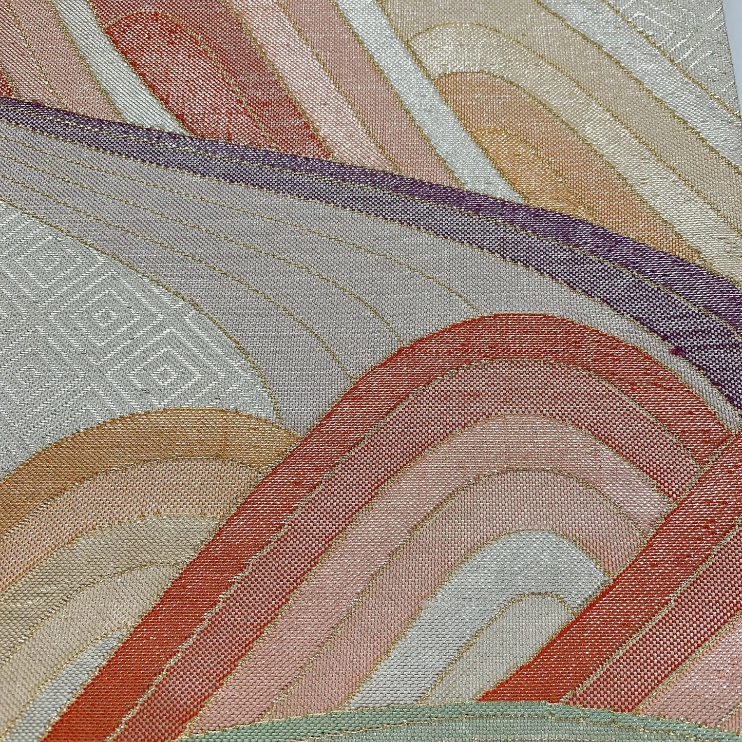 6006# Japanese Vintage Fukuro Obi Belt Kimono Fabric Silk Traditional Silver