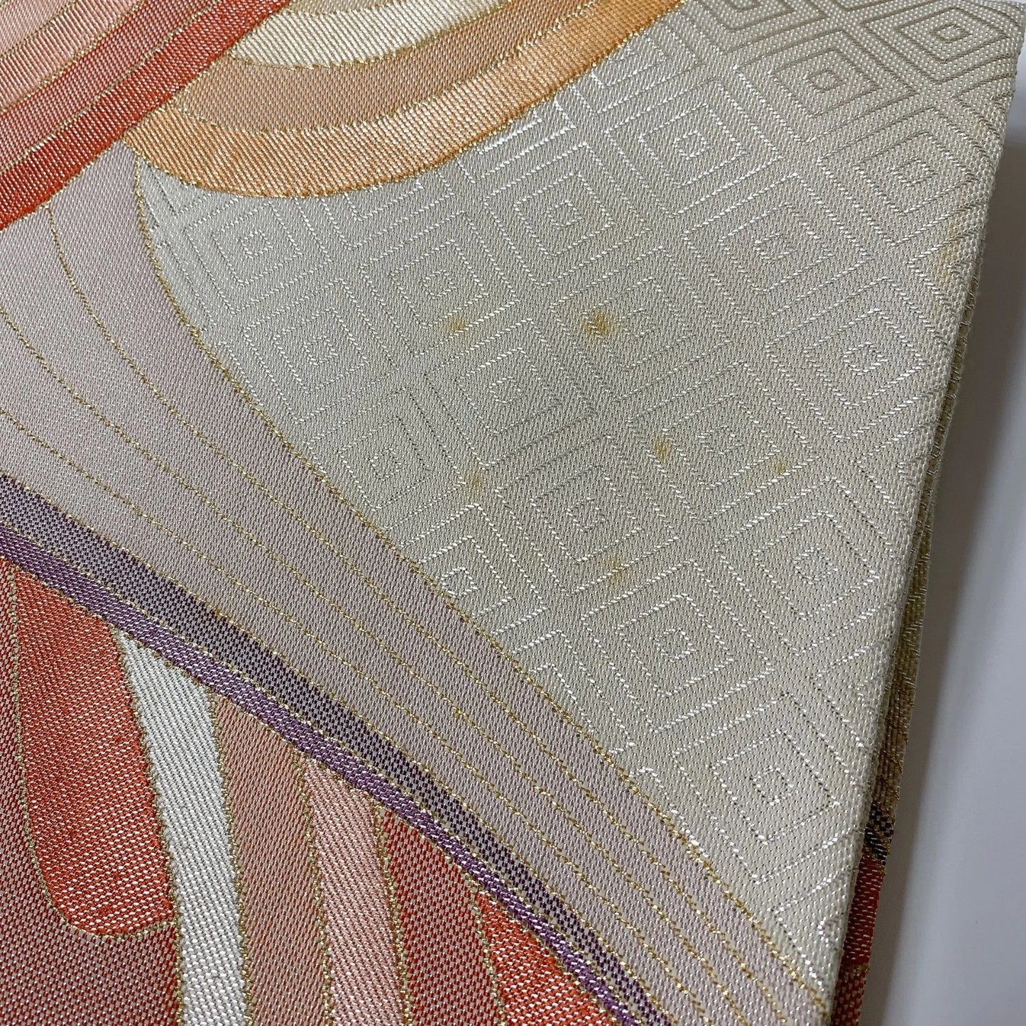 6006# Japanese Vintage Fukuro Obi Belt Kimono Fabric Silk Traditional Silver