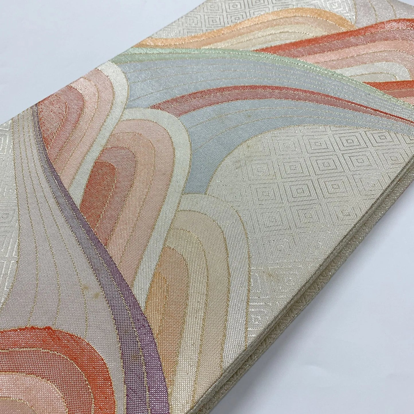 6006# Japanese Vintage Fukuro Obi Belt Kimono Fabric Silk Traditional Silver