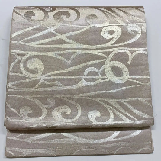 5992# Japanese Vintage Fukuro Obi Belt Kimono Fabric Silk Traditional Silver