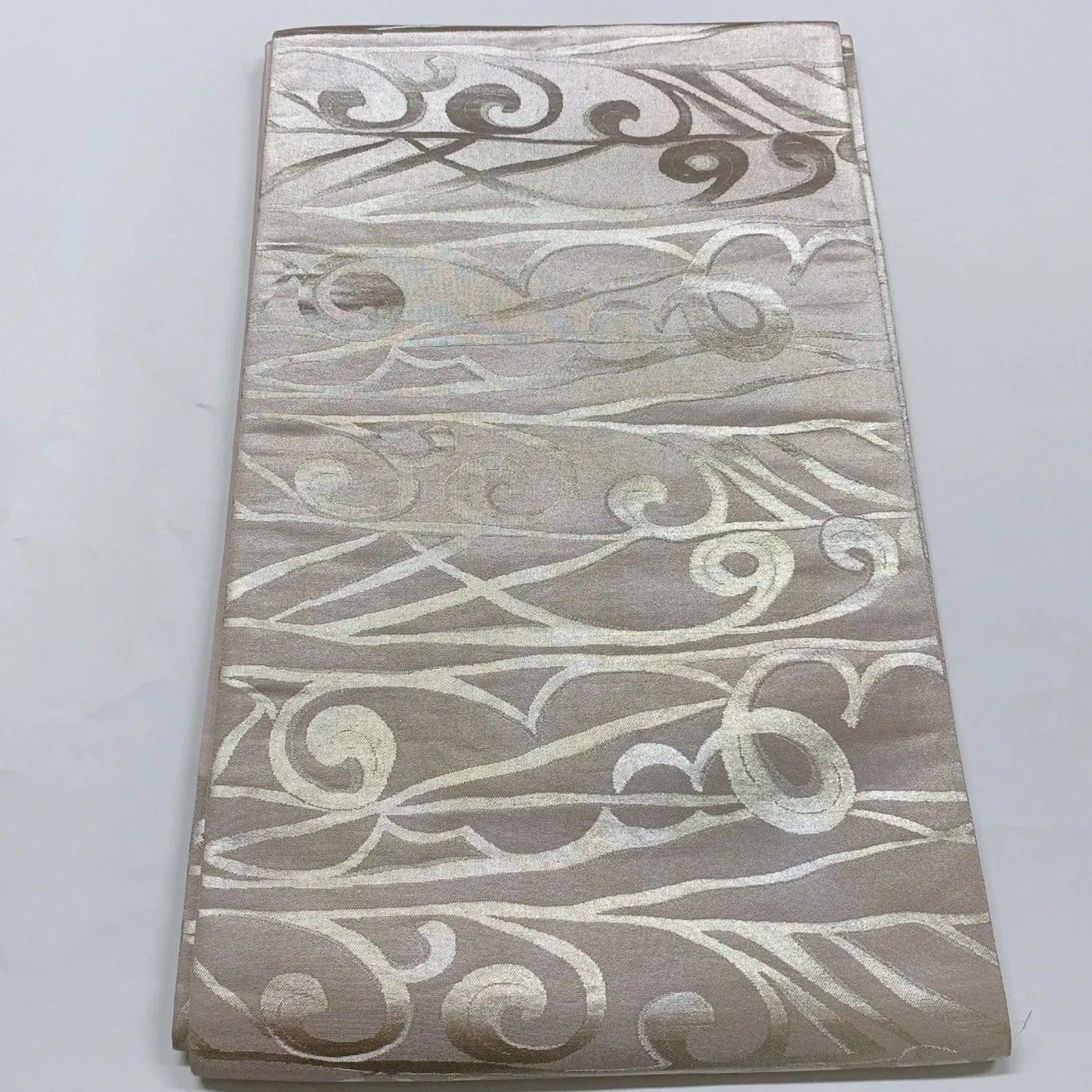 5992# Japanese Vintage Fukuro Obi Belt Kimono Fabric Silk Traditional Silver