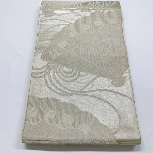 5995# Japanese Vintage Fukuro Obi Belt Kimono Fabric Silk Traditional Silver