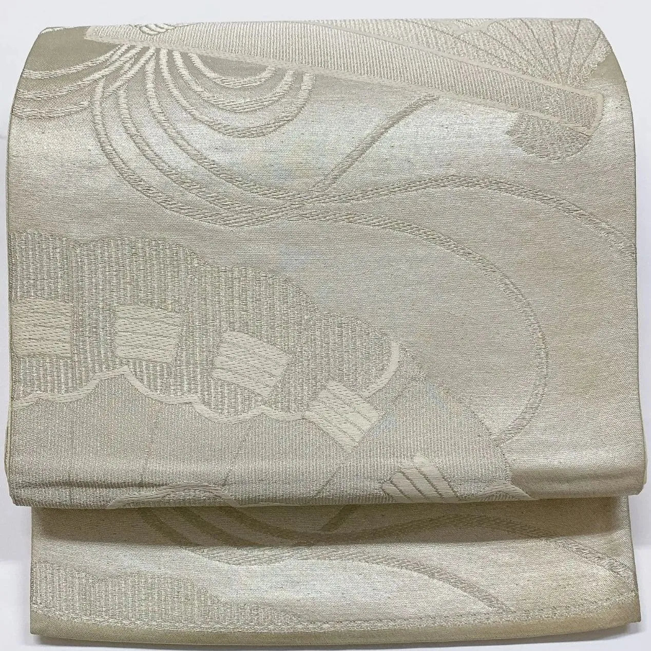 5995# Japanese Vintage Fukuro Obi Belt Kimono Fabric Silk Traditional Silver