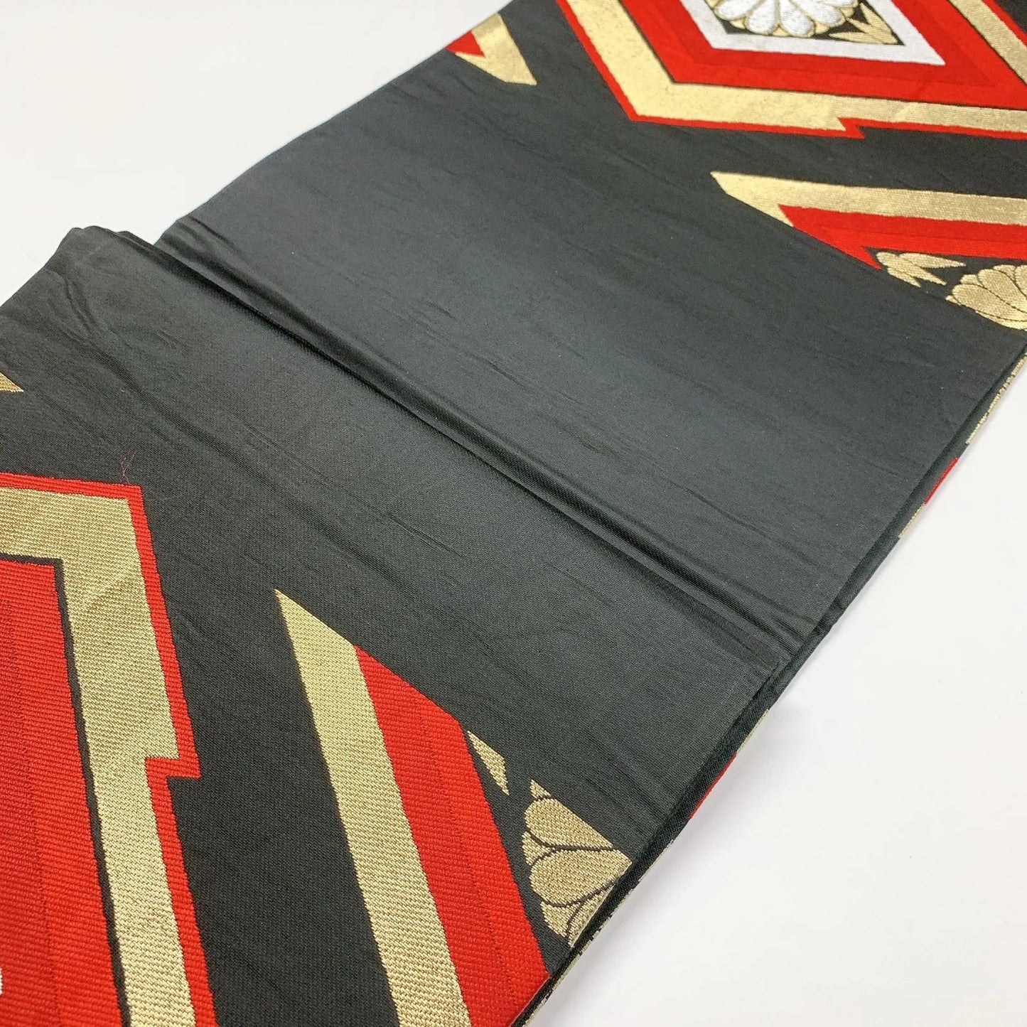 6011# Japanese Vintage Fukuro Obi Belt Kimono Fabric Silk Traditional Black