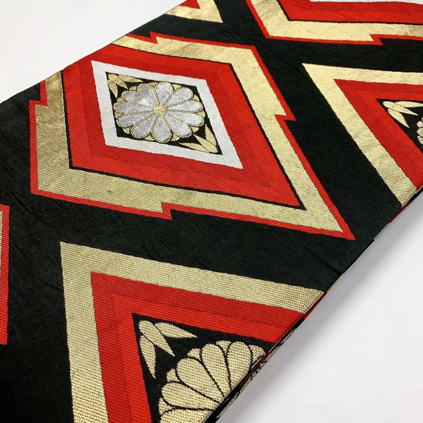 6011# Japanese Vintage Fukuro Obi Belt Kimono Fabric Silk Traditional Black