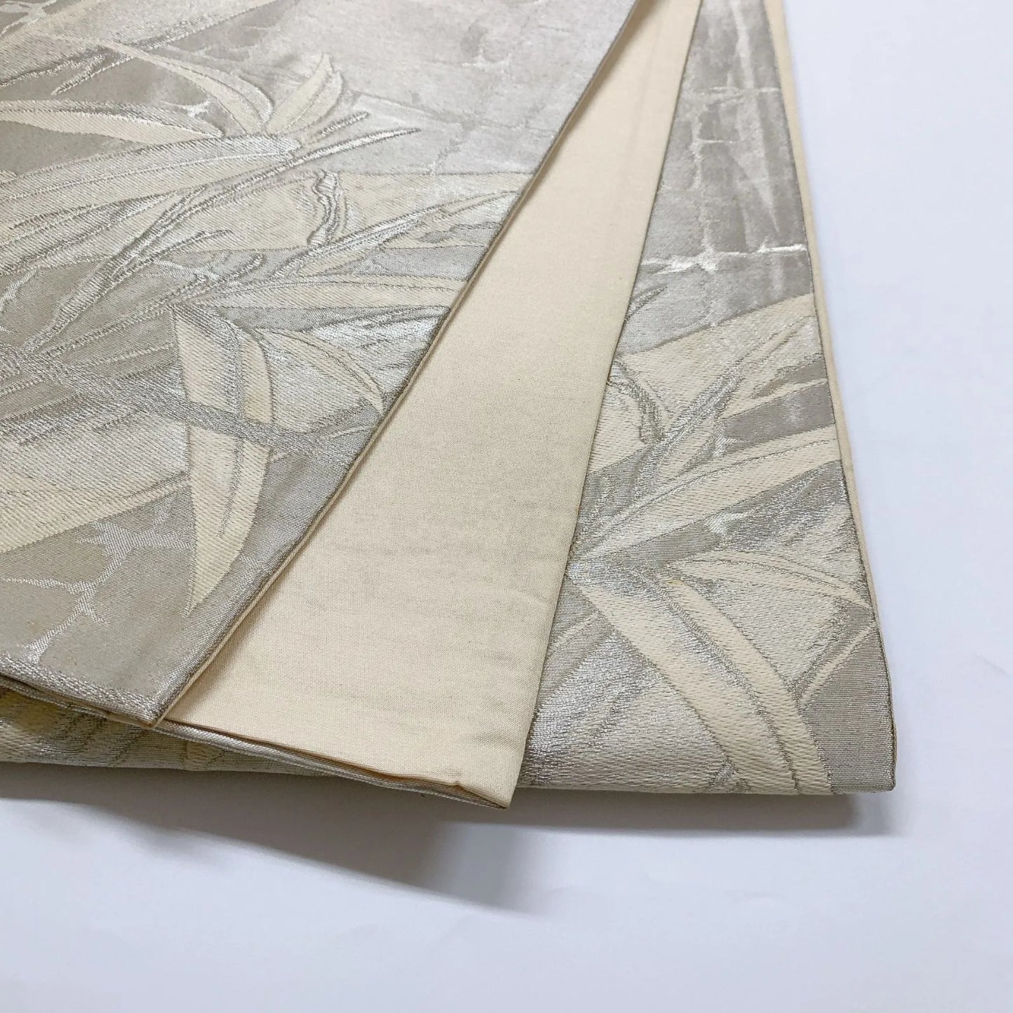 6025# Japanese Vintage Fukuro Obi Belt Kimono Fabric Silk Traditional Silver