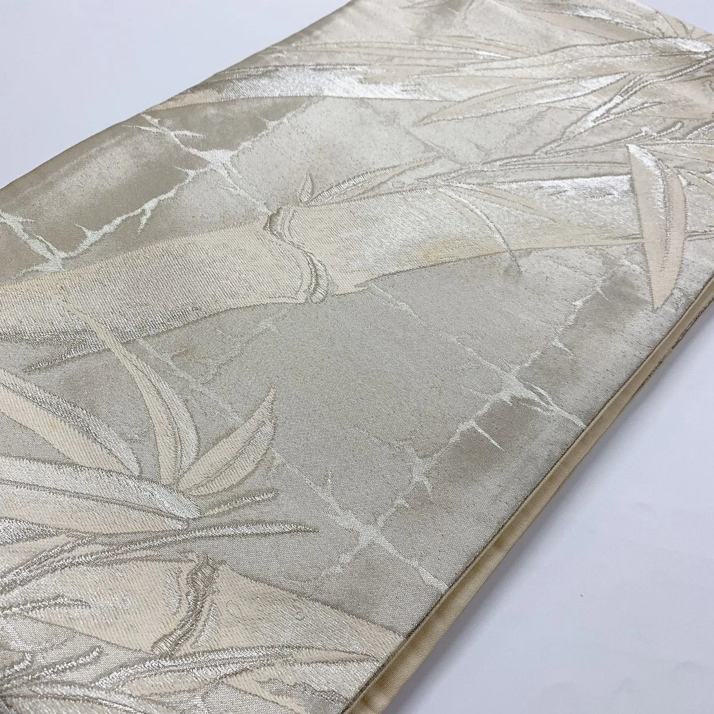 6025# Japanese Vintage Fukuro Obi Belt Kimono Fabric Silk Traditional Silver