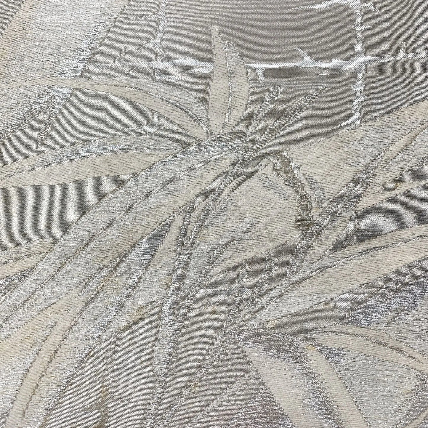 6025# Japanese Vintage Fukuro Obi Belt Kimono Fabric Silk Traditional Silver