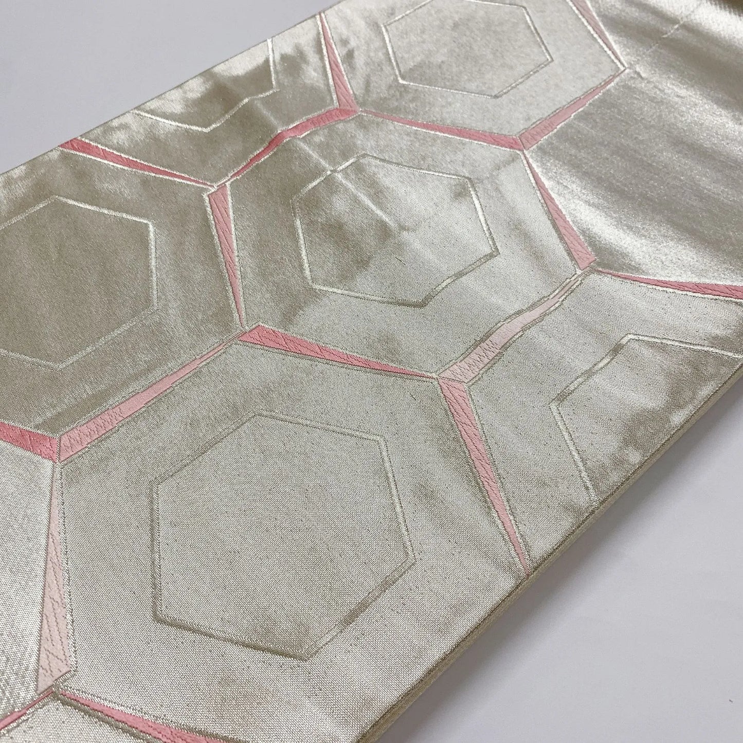 6027# Japanese Vintage Fukuro Obi Belt Kimono Fabric Silk Traditional Silver　