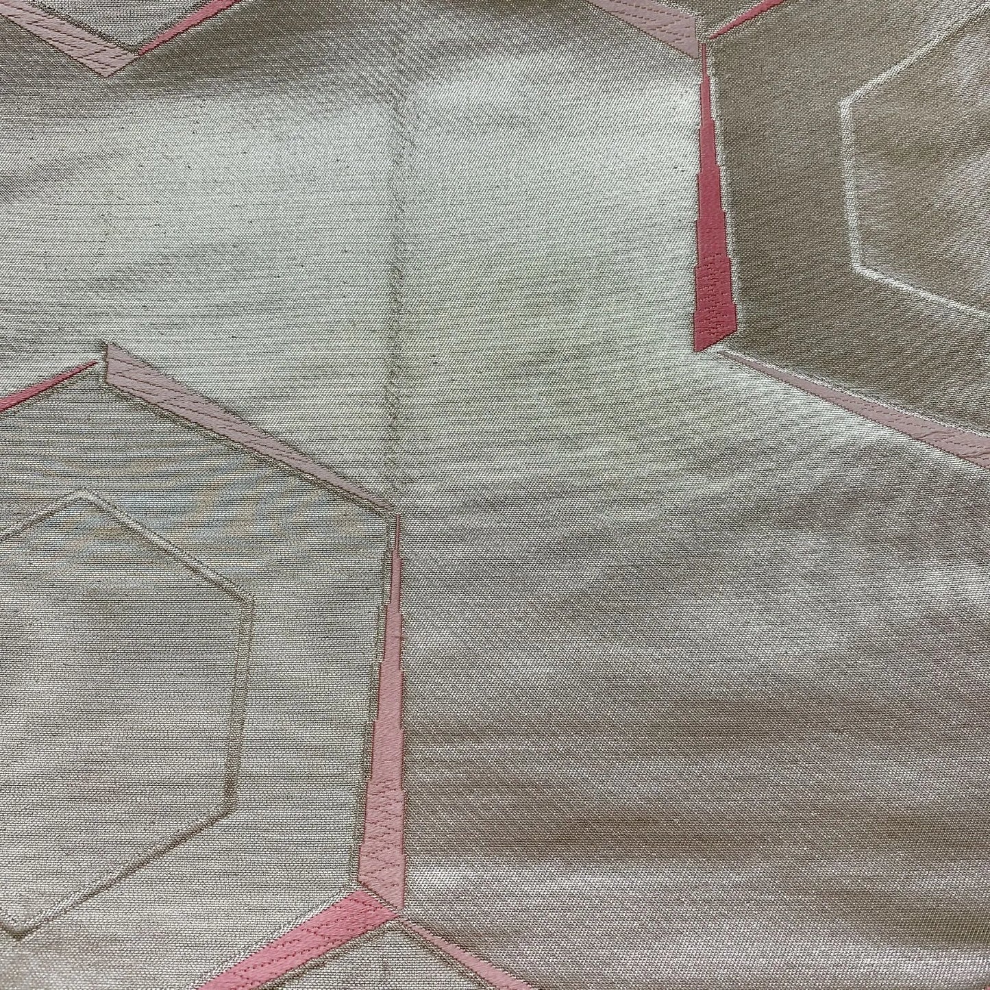 6027# Japanese Vintage Fukuro Obi Belt Kimono Fabric Silk Traditional Silver　