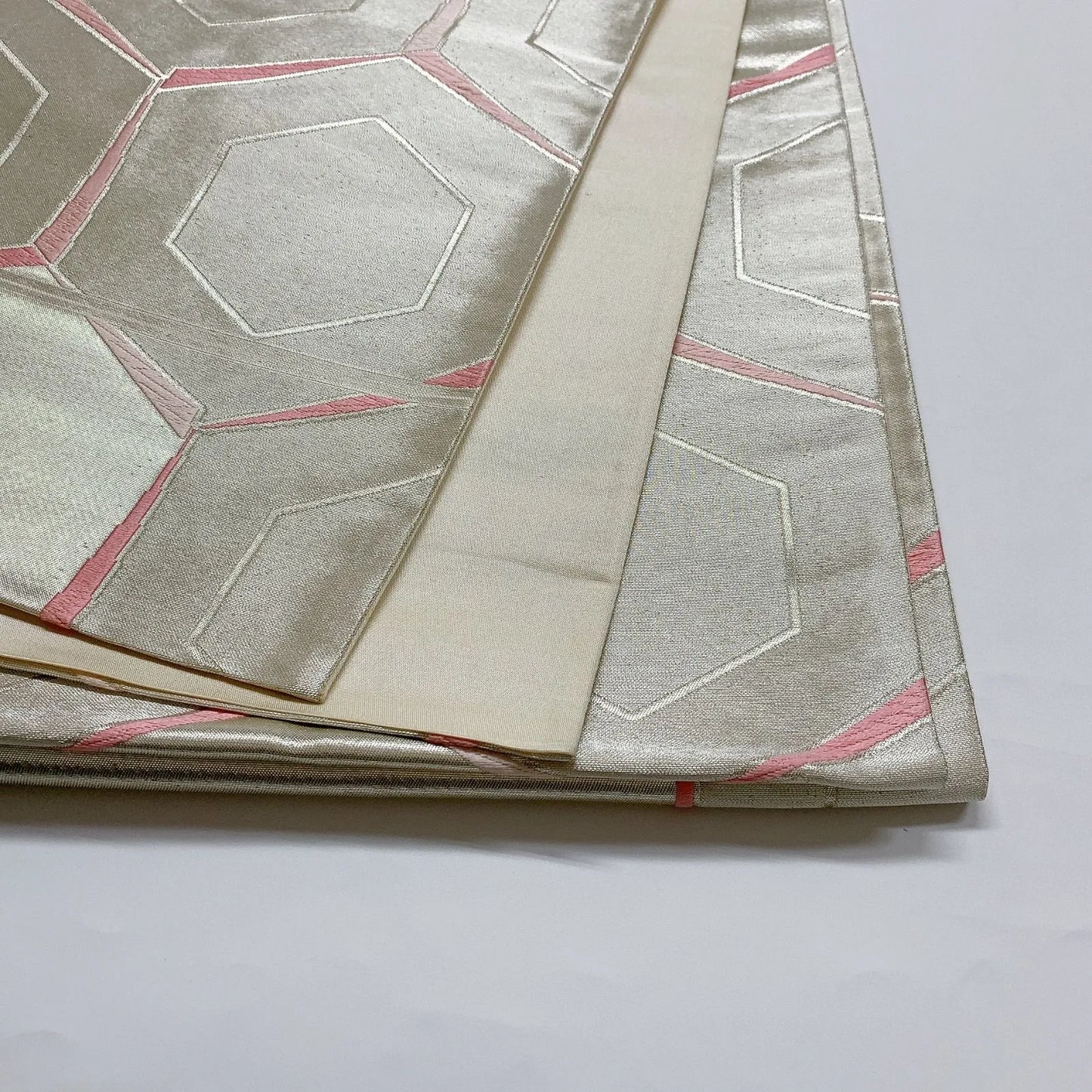 6027# Japanese Vintage Fukuro Obi Belt Kimono Fabric Silk Traditional Silver　