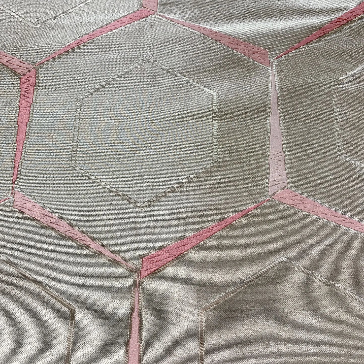 6027# Japanese Vintage Fukuro Obi Belt Kimono Fabric Silk Traditional Silver　