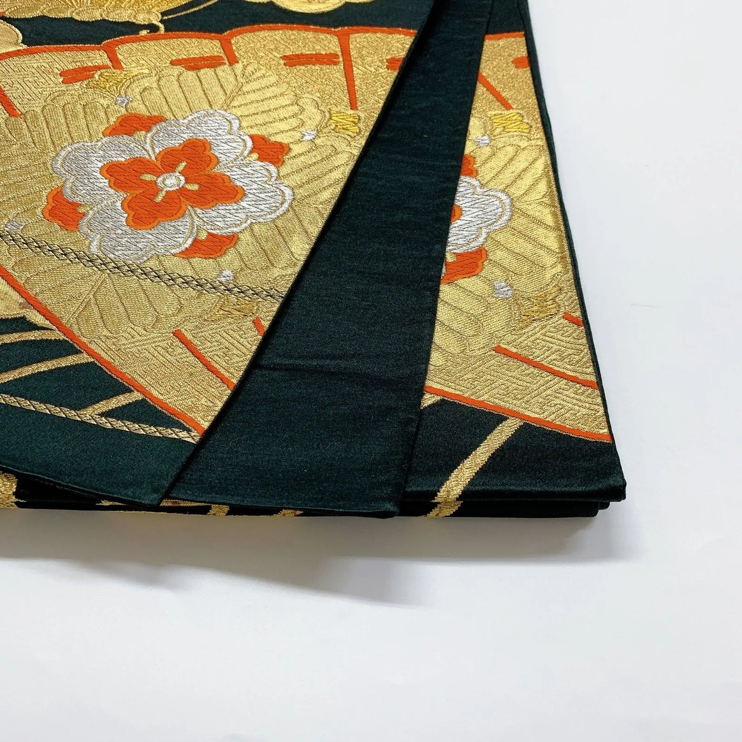 6030# Japanese Vintage Fukuro Obi Belt Kimono Fabric Silk Traditional Black