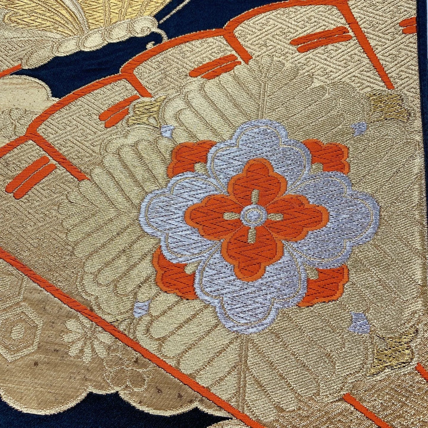 6030# Japanese Vintage Fukuro Obi Belt Kimono Fabric Silk Traditional Black