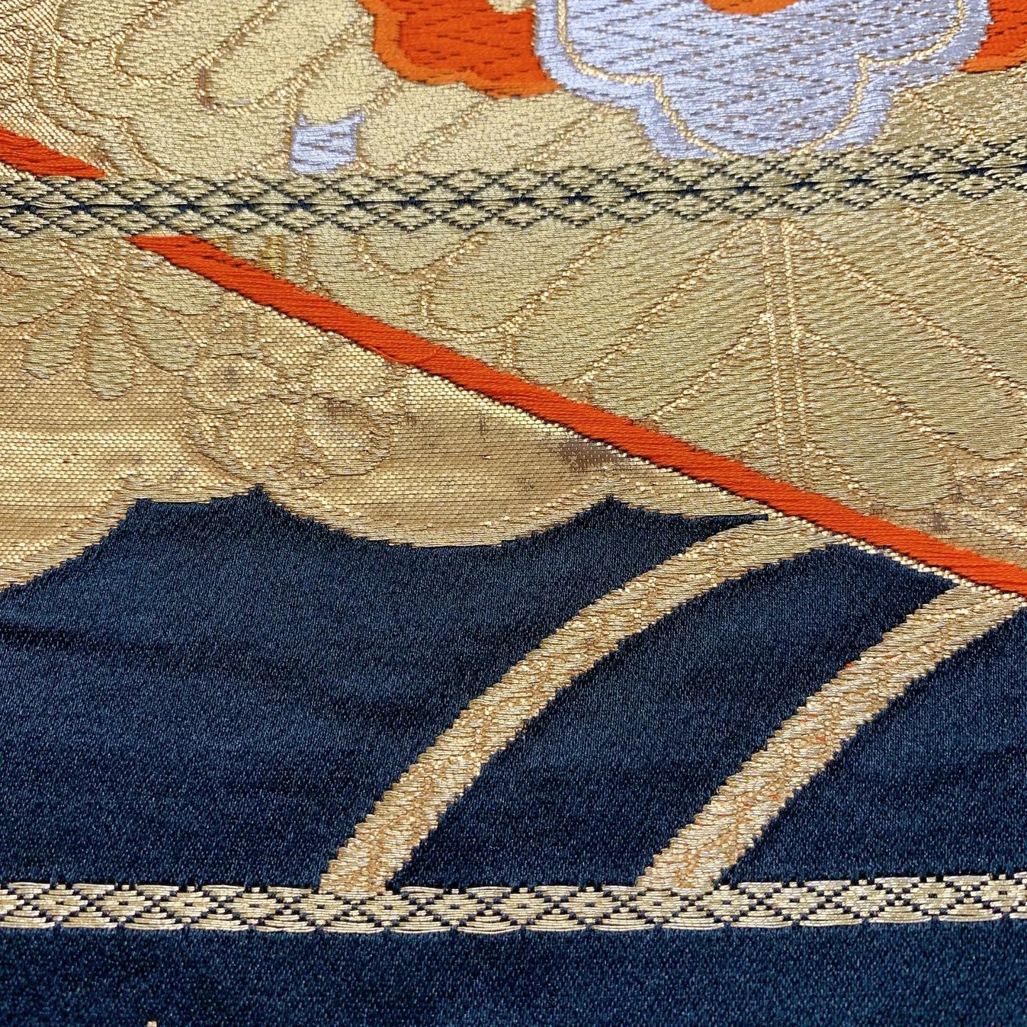 6030# Japanese Vintage Fukuro Obi Belt Kimono Fabric Silk Traditional Black