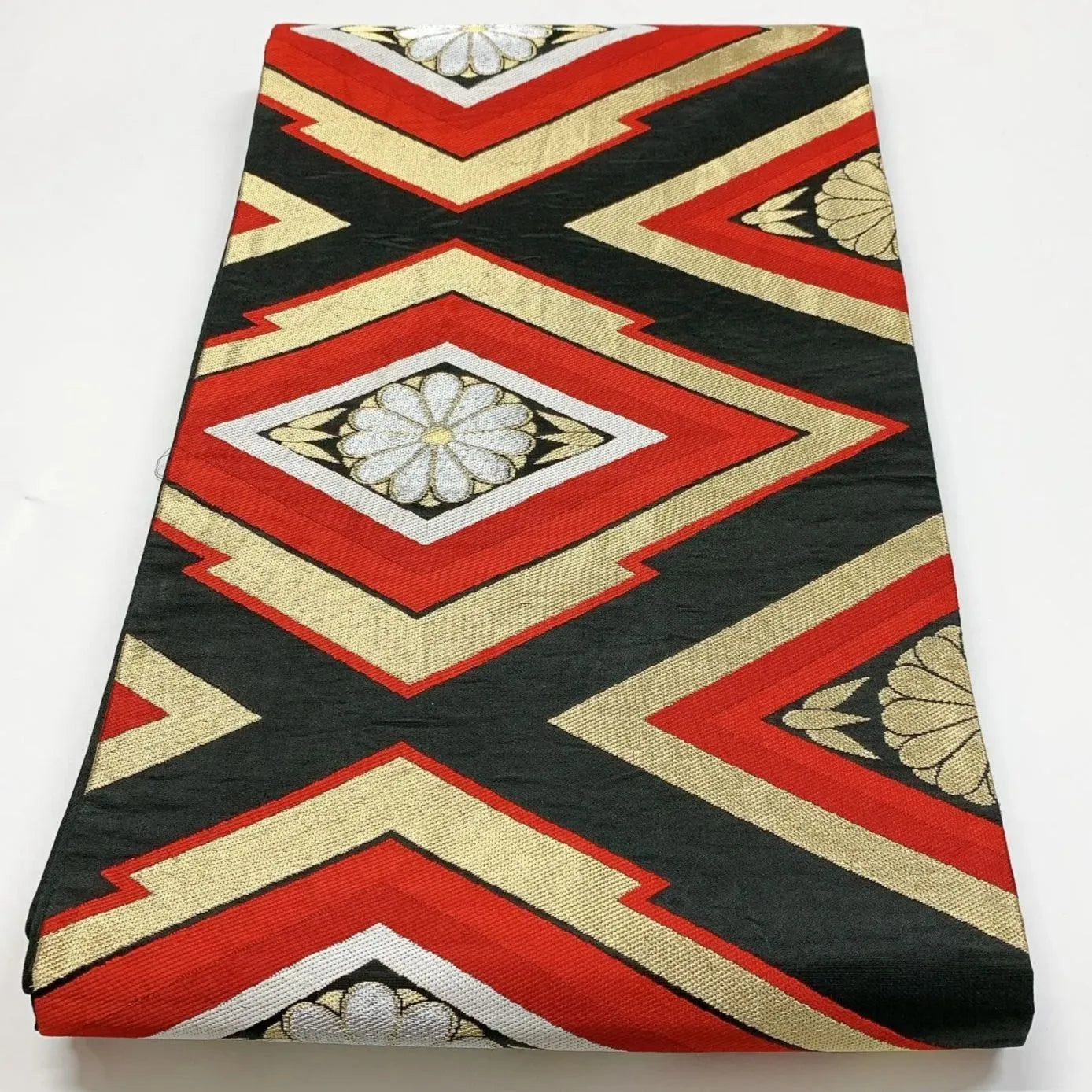 6011# Japanese Vintage Fukuro Obi Belt Kimono Fabric Silk Traditional Black