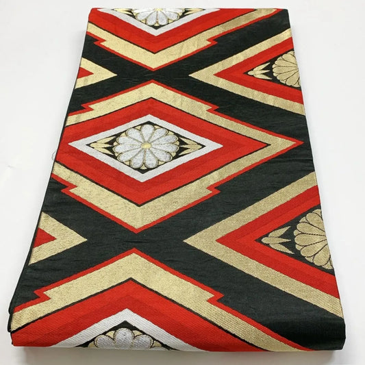 6011# Japanese Vintage Fukuro Obi Belt Kimono Fabric Silk Traditional Black