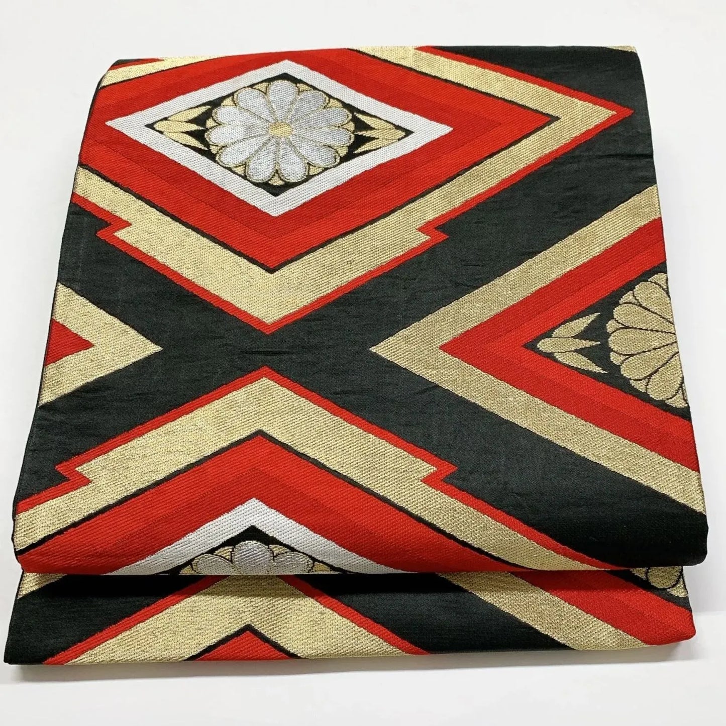 6011# Japanese Vintage Fukuro Obi Belt Kimono Fabric Silk Traditional Black