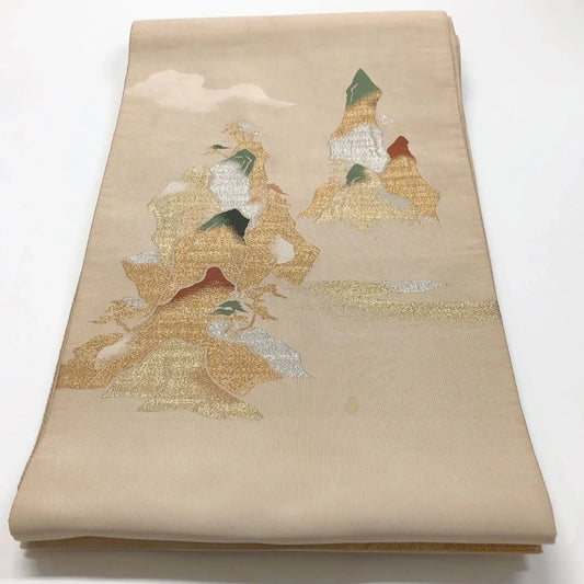 6013# Japanese Vintage Fukuro Obi Belt Kimono Fabric Silk Traditional