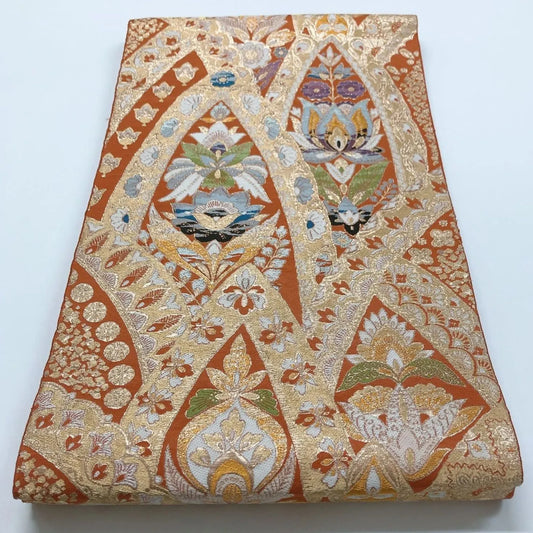 6014# Japanese Vintage Fukuro Obi Belt Kimono Fabric Silk Traditional