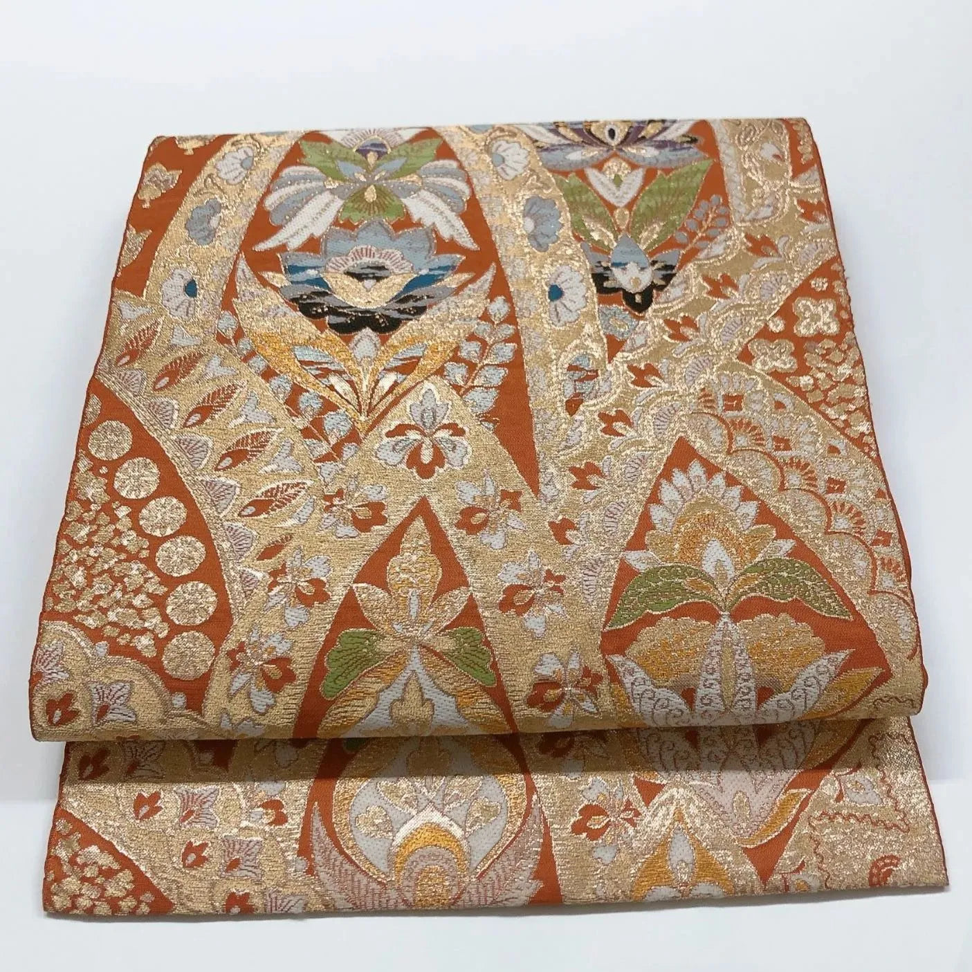 6014# Japanese Vintage Fukuro Obi Belt Kimono Fabric Silk Traditional